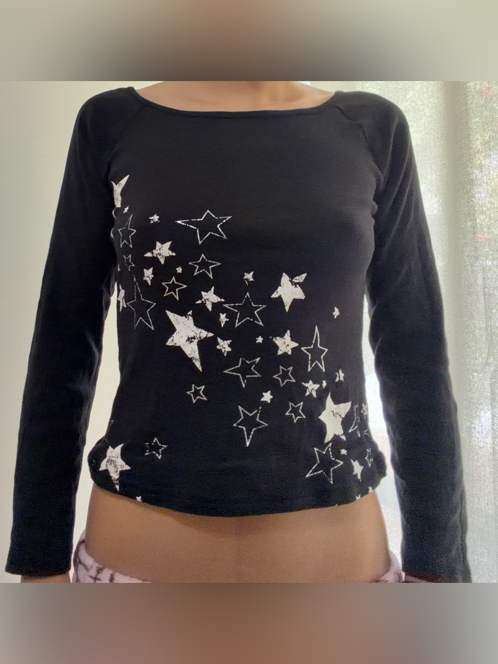 Cute Black Star-Print Long Sleeve Women's Top
